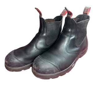 Redback Mens Bobcat Safety Work Boots Size 9 Black Leather Slip On Steel Toe